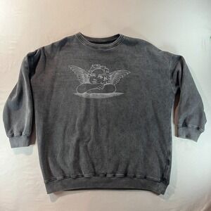 Motel Angel Graphic Sweatshirt Black Washed Pullover Fleece Crewneck Size S